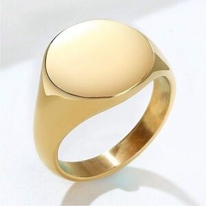 Gold Round Signet Style Gold Pinky Ring Statement Ring Wedding Engagement Ring